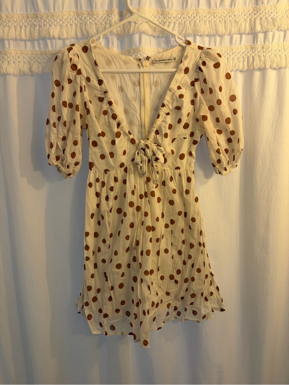 Abercrombie & Fitch Cream Mini Dress with Brown Polka Dots